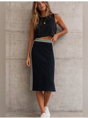 System Korea Midi Ribbed Knit Skirt Black | Size S/XS